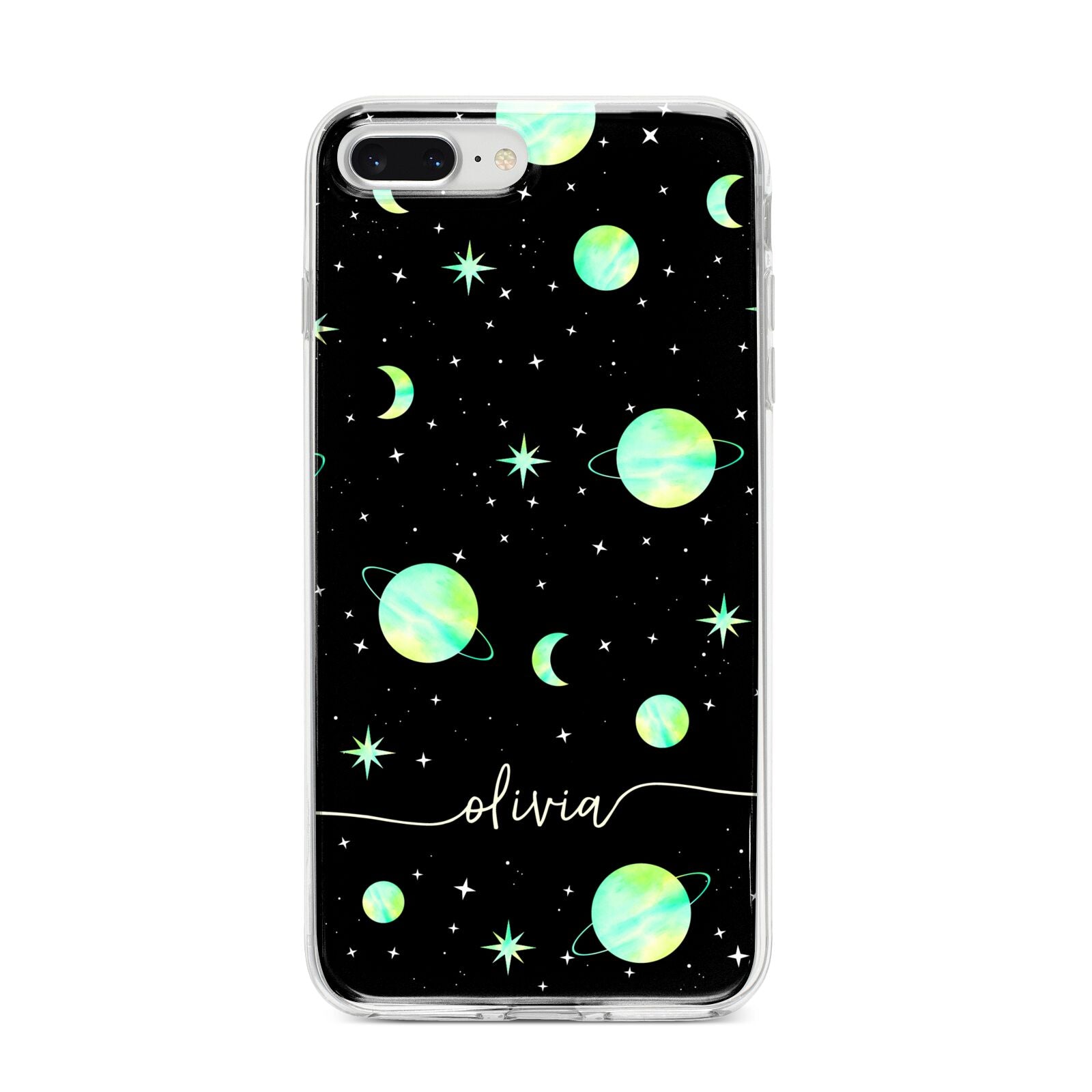 Green Galaxy Personalised Name iPhone 8 Plus Bumper Case on Silver iPhone