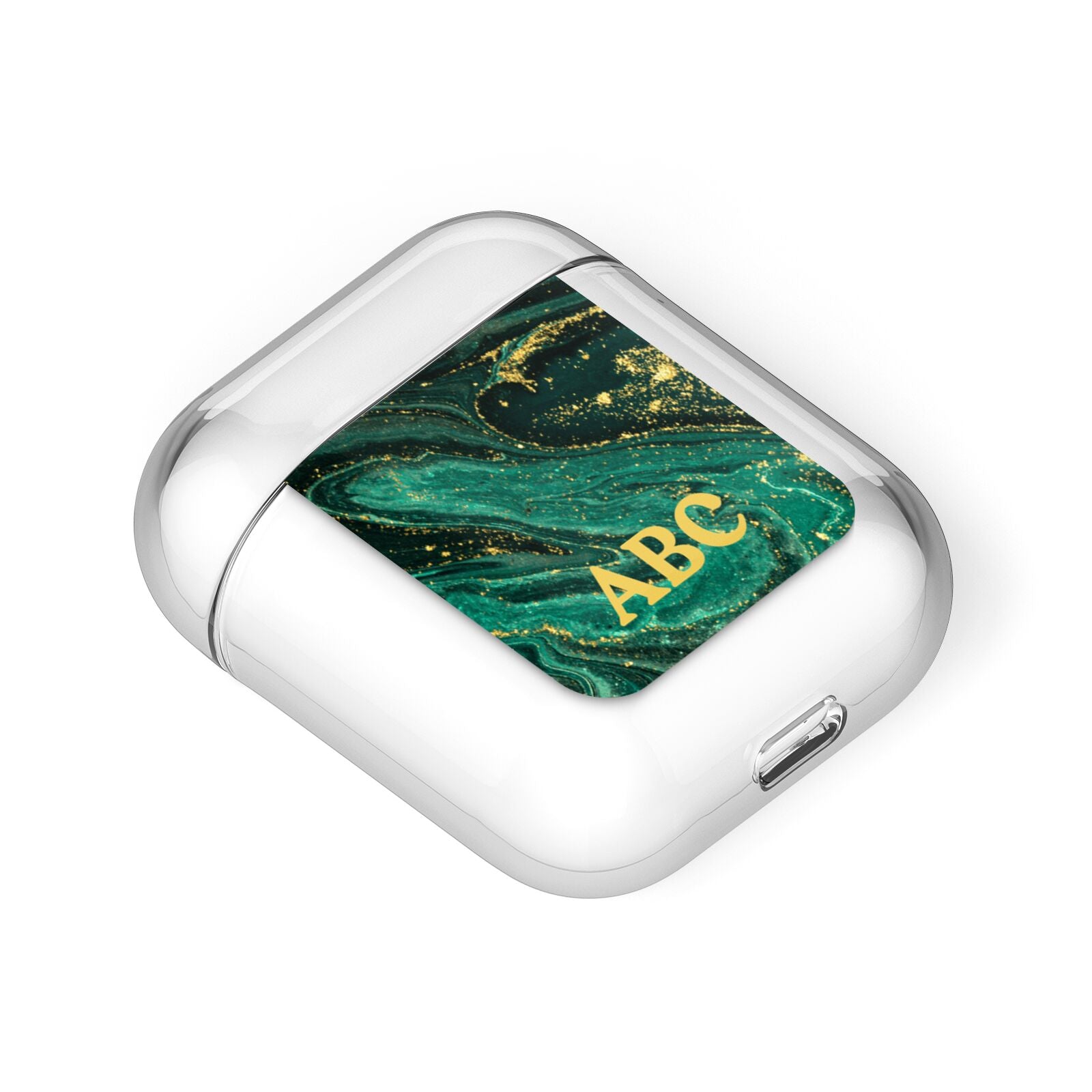 Green Gold Marble Personalised Initial AirPods Case Laid Flat