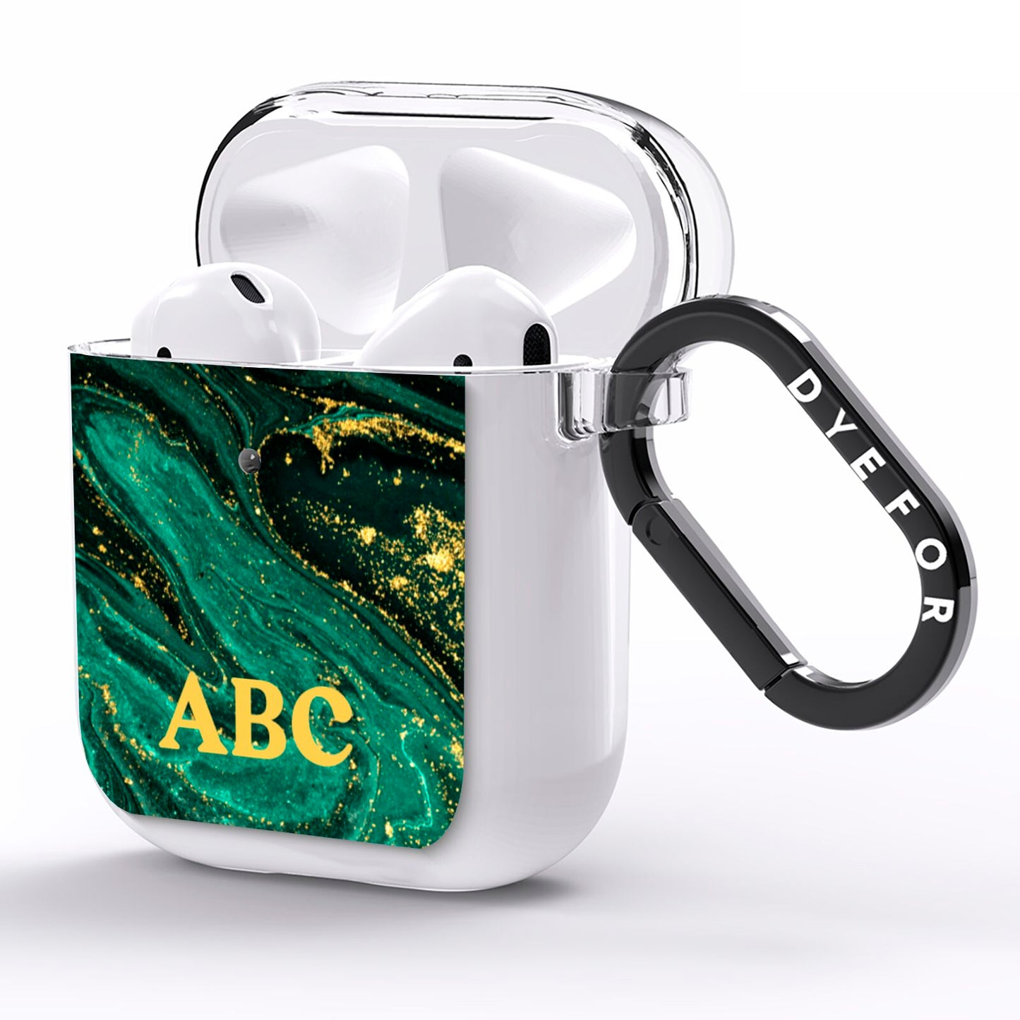 Green Gold Marble Personalised Initial AirPods Clear Case Side Image