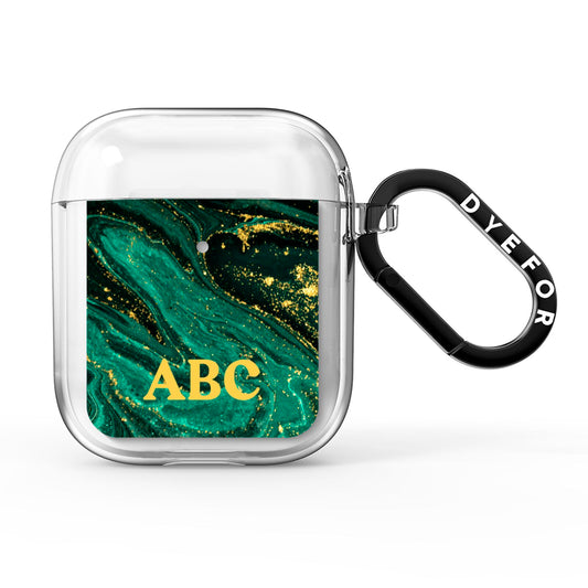 Green Gold Marble Personalised Initial AirPods Clear Case