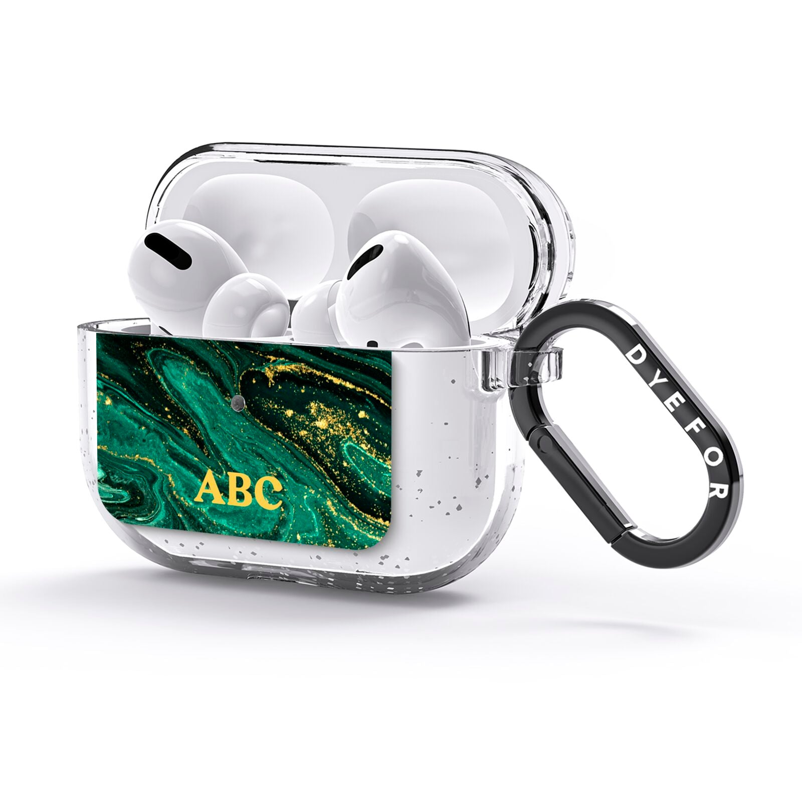 Green Gold Marble Personalised Initial AirPods Glitter Case 3rd Gen Side Image