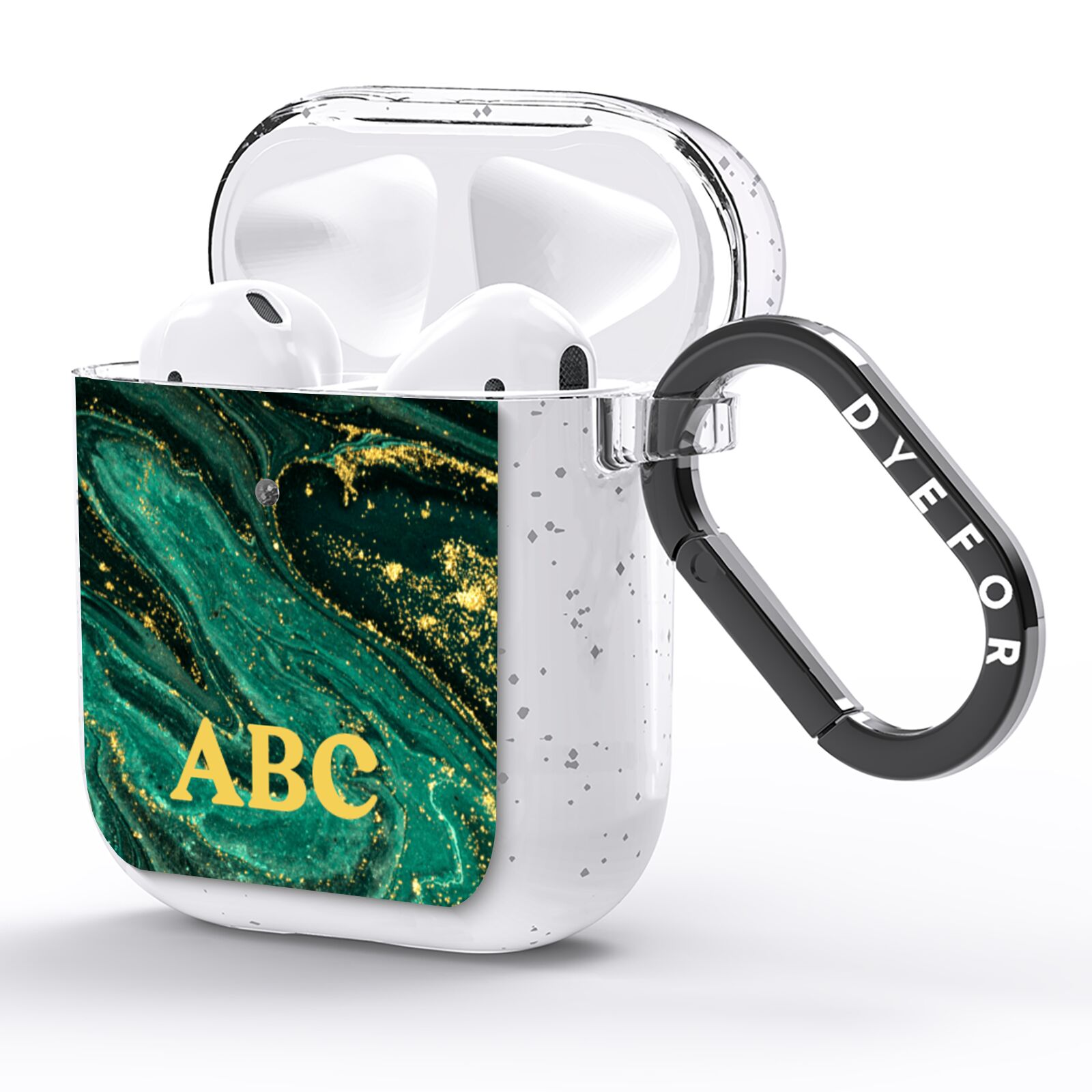 Green Gold Marble Personalised Initial AirPods Glitter Case Side Image