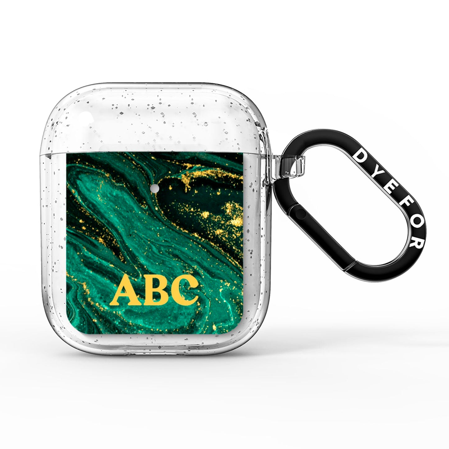 Green Gold Marble Personalised Initial AirPods Glitter Case
