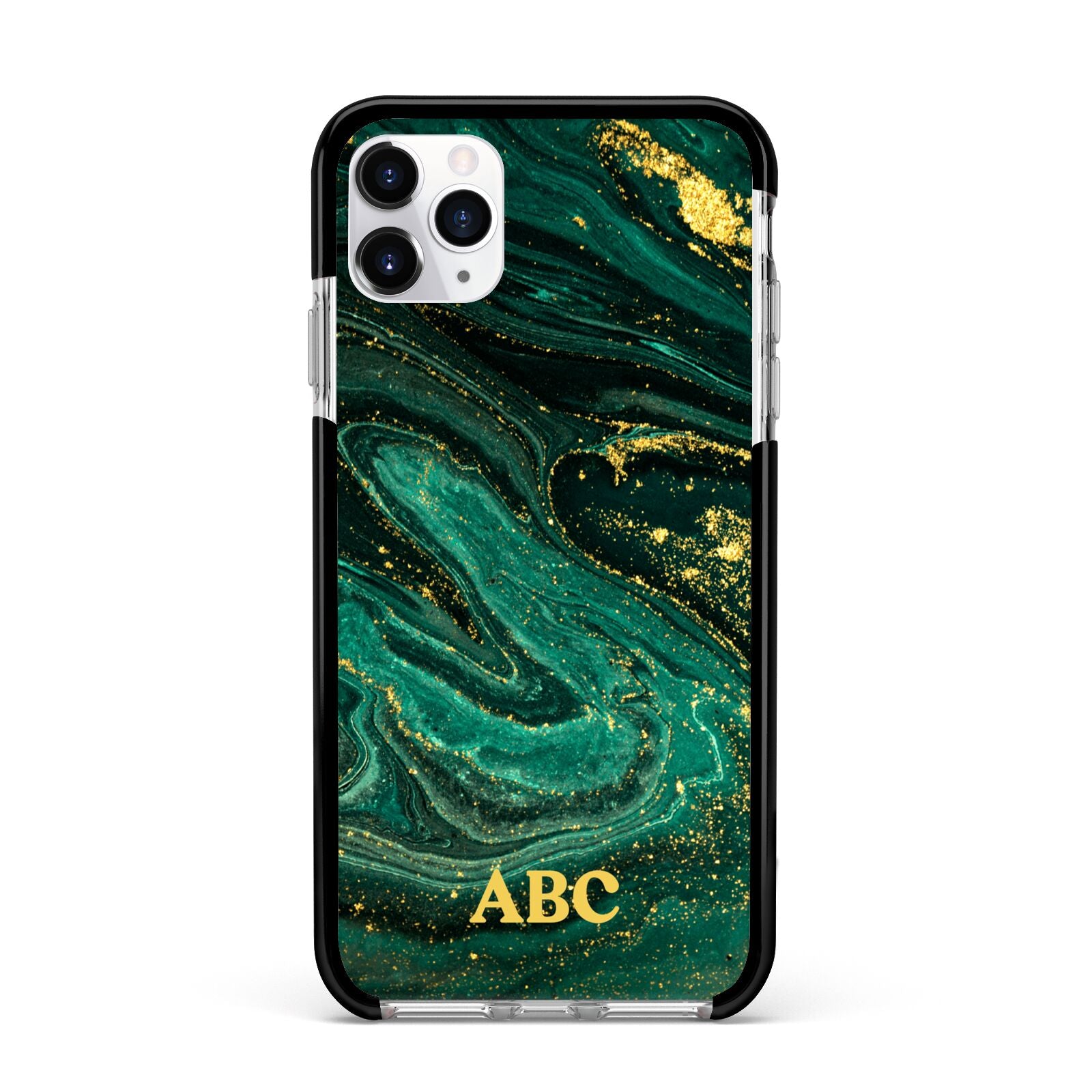 Green Gold Marble Personalised Initial Apple iPhone 11 Pro Max in Silver with Black Impact Case