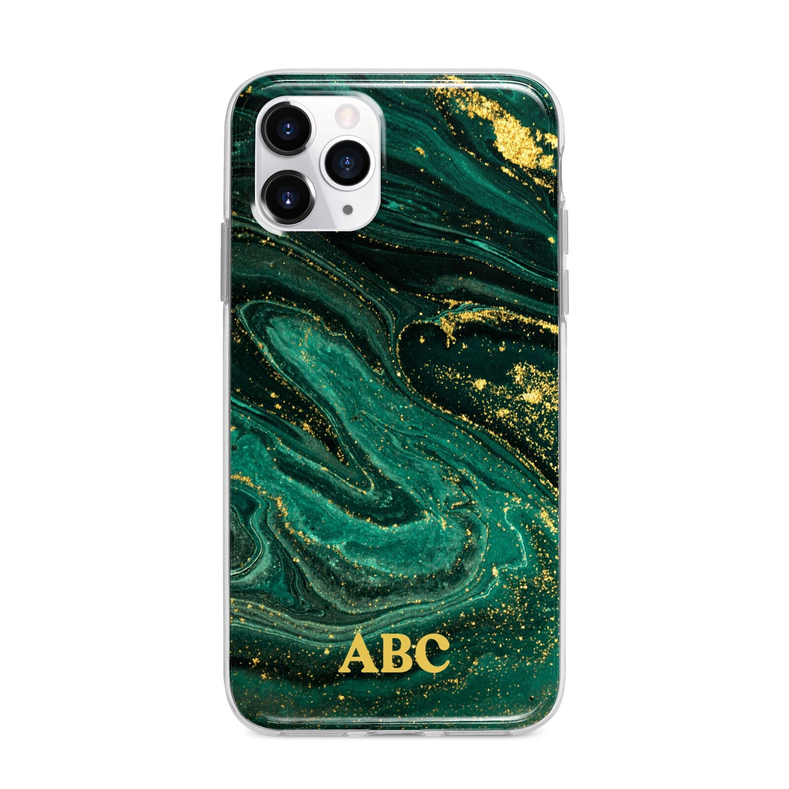 Green Gold Marble Personalised Initial Apple iPhone 11 Pro Max in Silver with Bumper Case