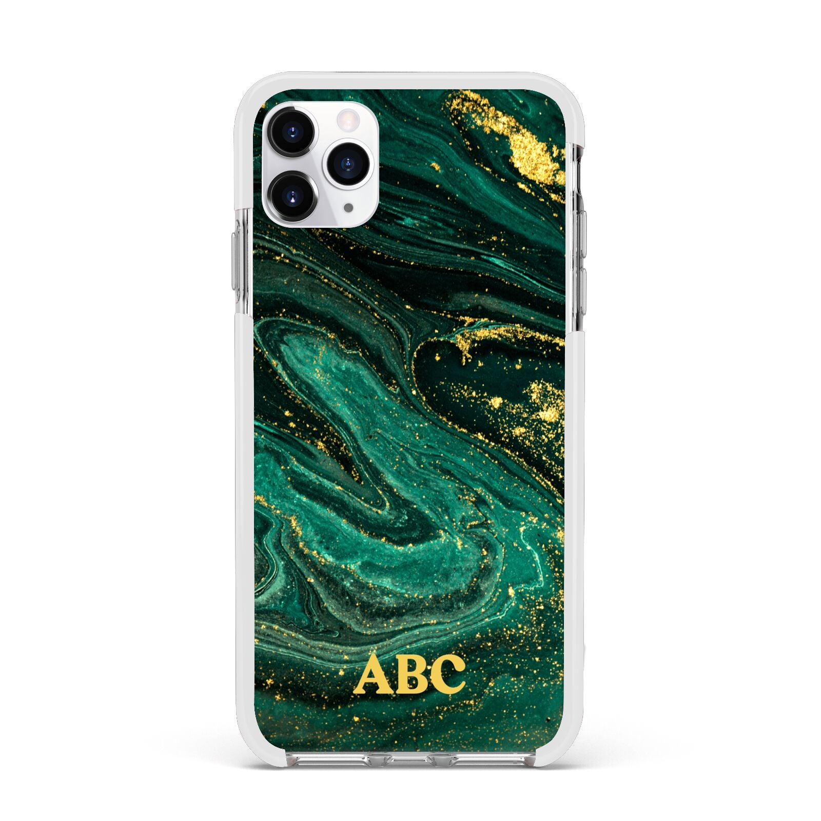 Green Gold Marble Personalised Initial Apple iPhone 11 Pro Max in Silver with White Impact Case