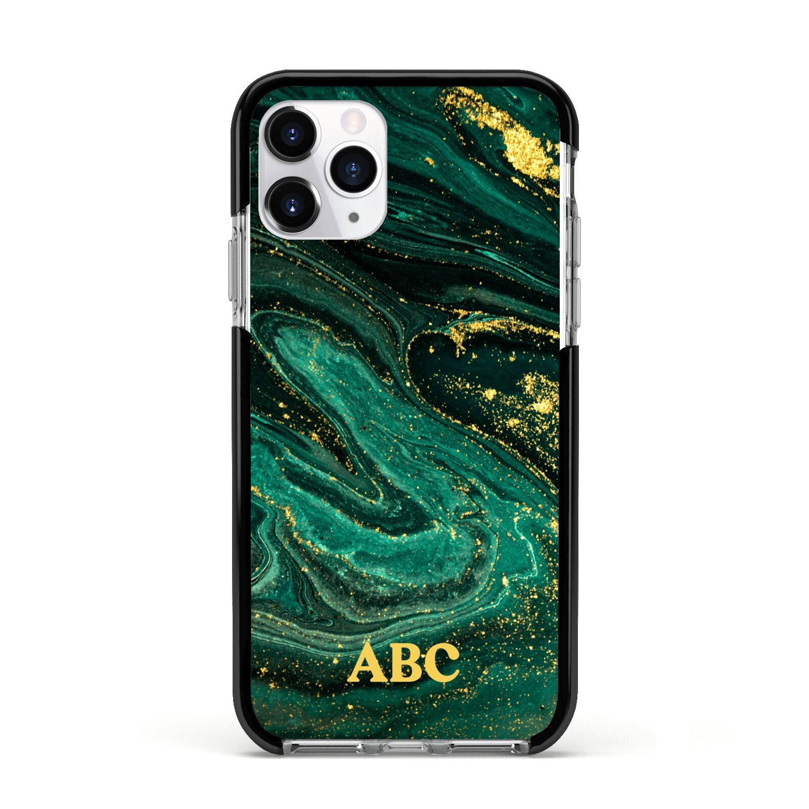 Green Gold Marble Personalised Initial Apple iPhone 11 Pro in Silver with Black Impact Case