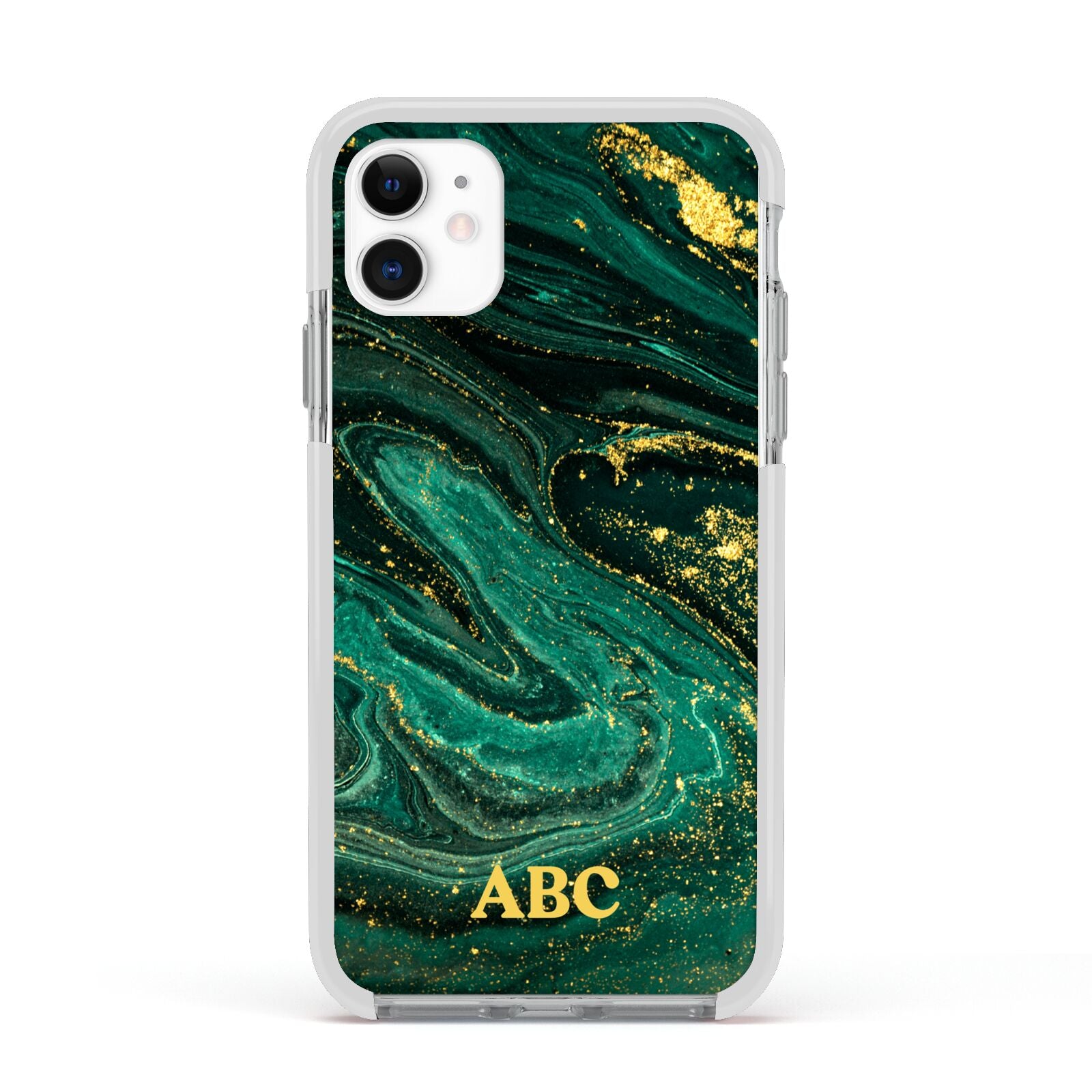 Green Gold Marble Personalised Initial Apple iPhone 11 in White with White Impact Case