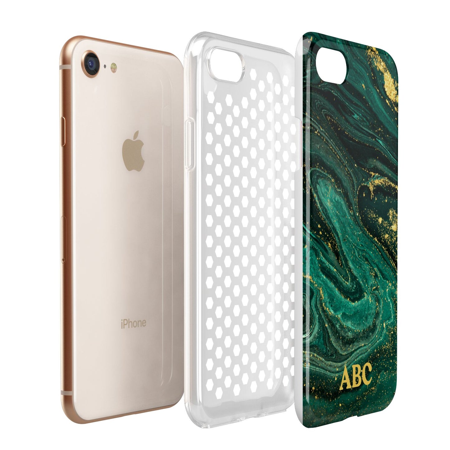 Green Gold Marble Personalised Initial Apple iPhone 7 8 3D Tough Case Expanded View