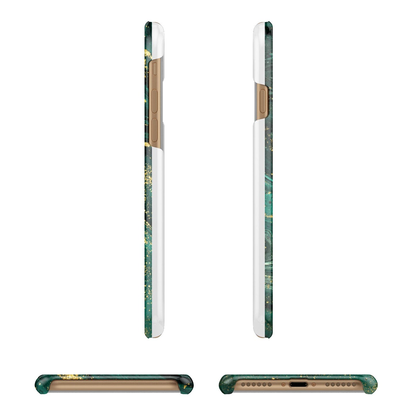 Green Gold Marble Personalised Initial Apple iPhone 7 8 3D Wrap Snap Case Angled Images