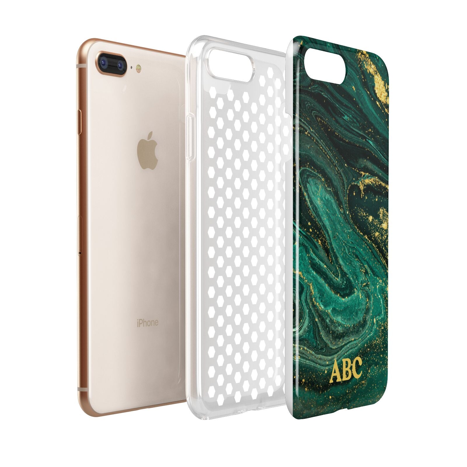 Green Gold Marble Personalised Initial Apple iPhone 7 8 Plus 3D Tough Case Expanded View