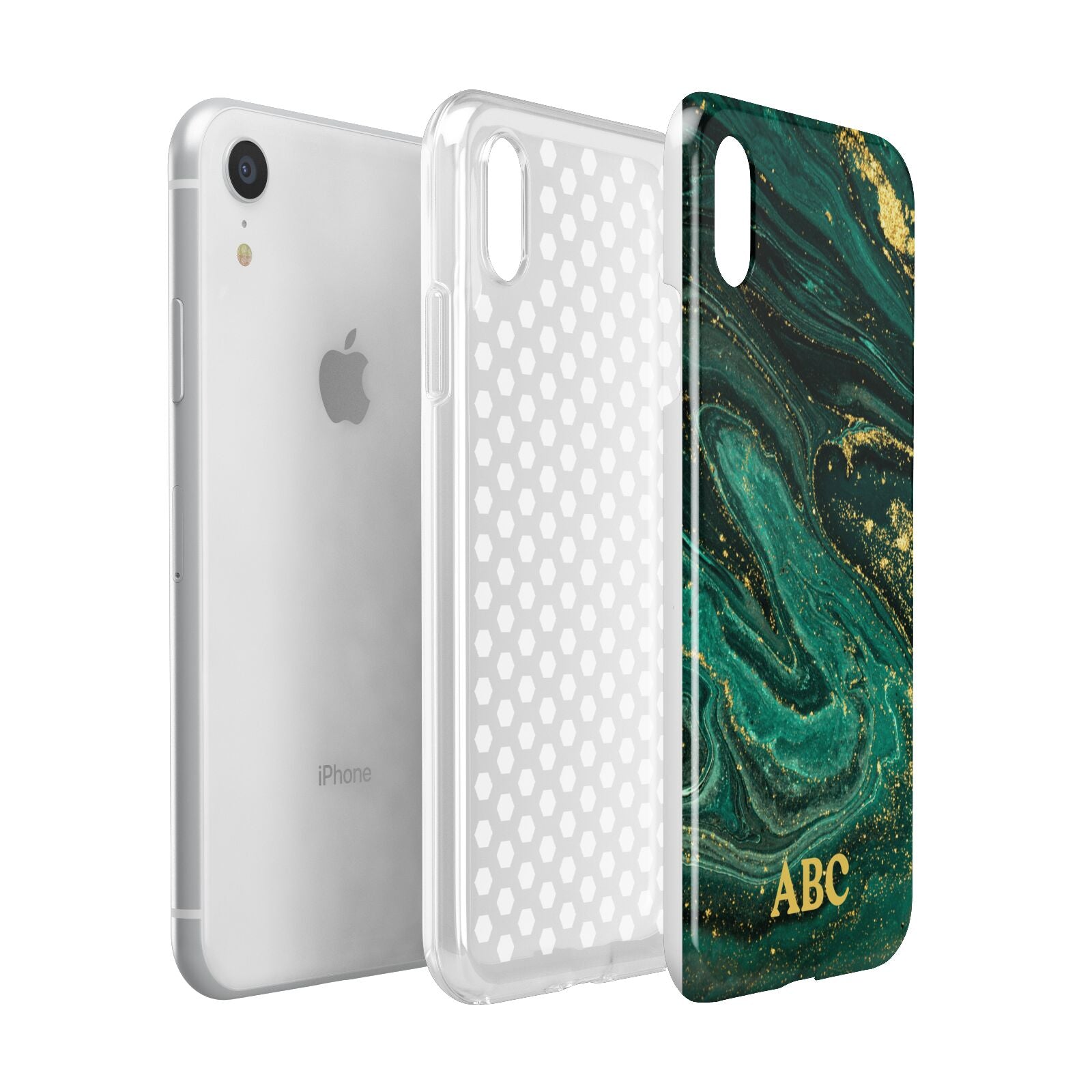 Green Gold Marble Personalised Initial Apple iPhone XR White 3D Tough Case Expanded view