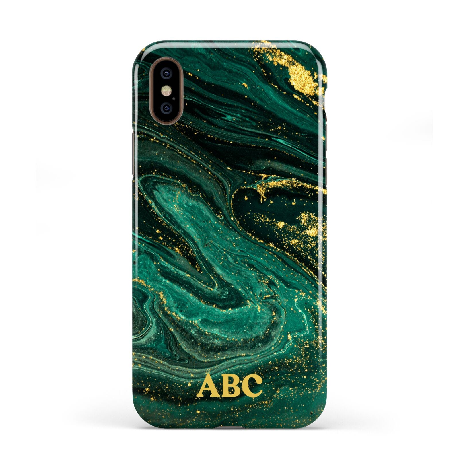 Green Gold Marble Personalised Initial Apple iPhone XS 3D Tough