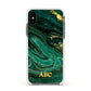 Green Gold Marble Personalised Initial Apple iPhone Xs Impact Case White Edge on Black Phone