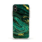 Green Gold Marble Personalised Initial Apple iPhone Xs Impact Case White Edge on Gold Phone