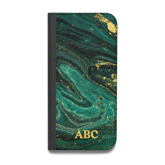Green Gold Marble Personalised Initial Vegan Leather Flip Samsung Case