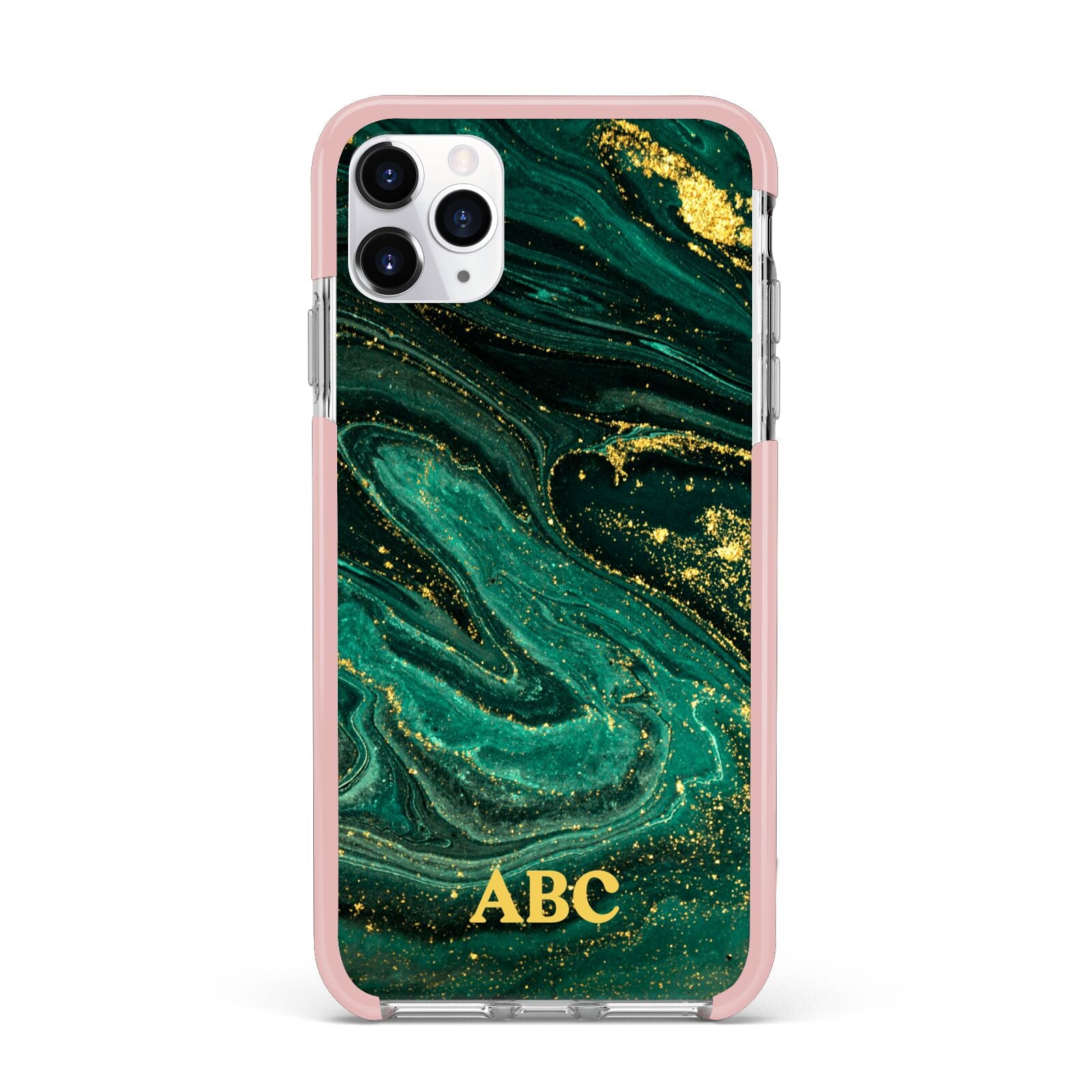 Green Gold Marble Personalised Initial iPhone 11 Pro Max Impact Pink Edge Case