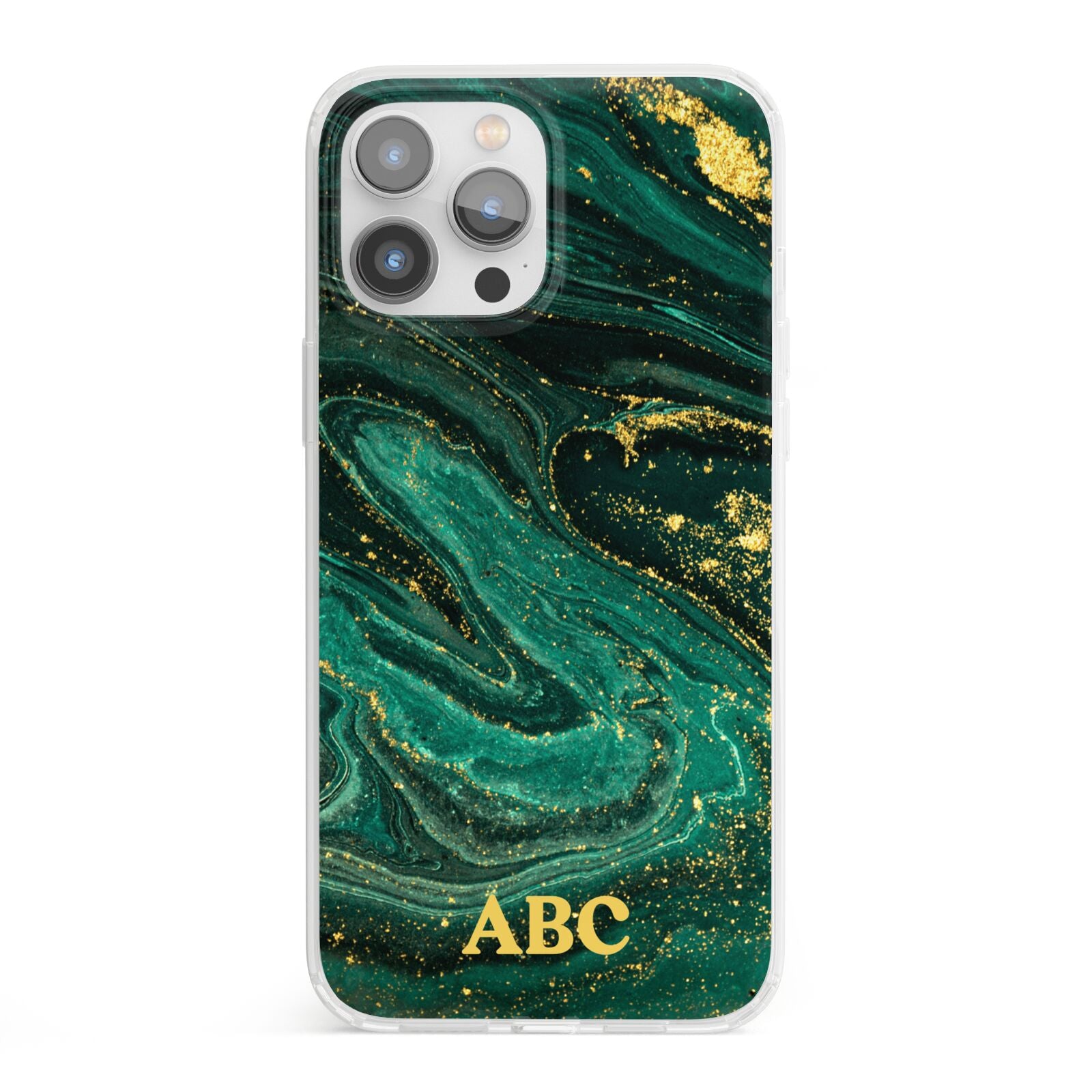 Green Gold Marble Personalised Initial iPhone 13 Pro Max Clear Bumper Case