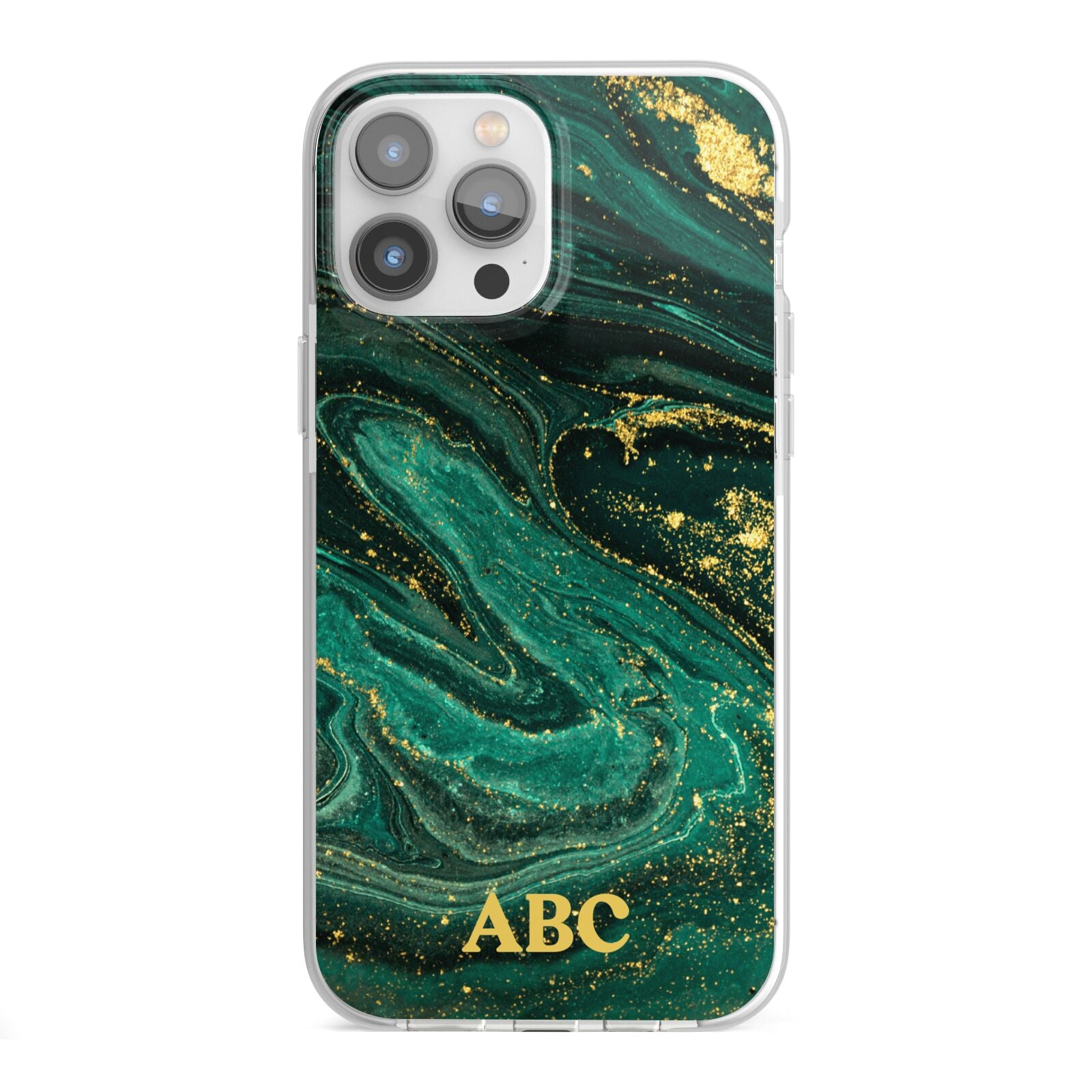 Green Gold Marble Personalised Initial iPhone 13 Pro Max TPU Impact Case with White Edges
