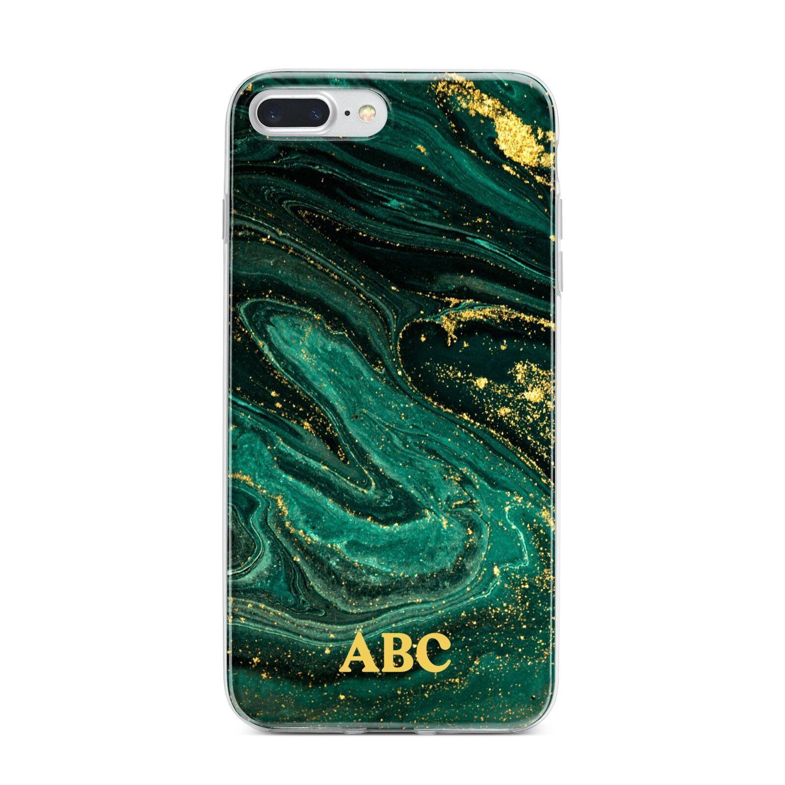 Green Gold Marble Personalised Initial iPhone 7 Plus Bumper Case on Silver iPhone