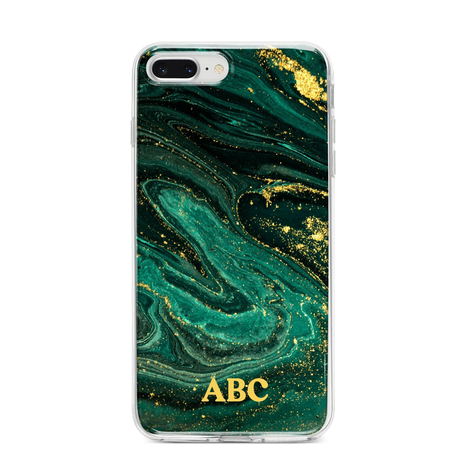 Green Gold Marble Personalised Initial iPhone 8 Plus Bumper Case on Silver iPhone