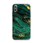 Green Gold Marble Personalised Initial iPhone X Bumper Case on Silver iPhone Alternative Image 1