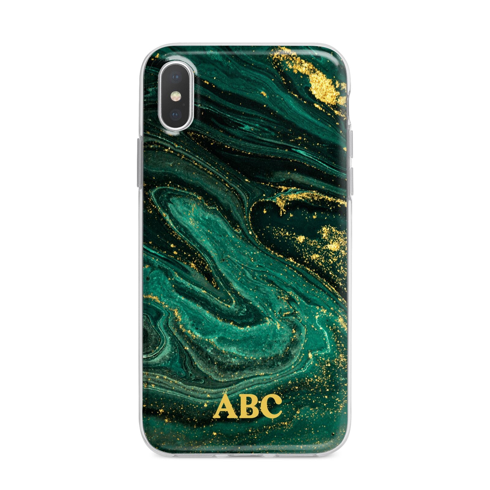 Green Gold Marble Personalised Initial iPhone X Bumper Case on Silver iPhone Alternative Image 1