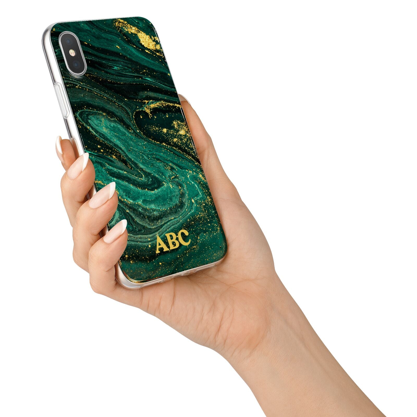 Green Gold Marble Personalised Initial iPhone X Bumper Case on Silver iPhone Alternative Image 2
