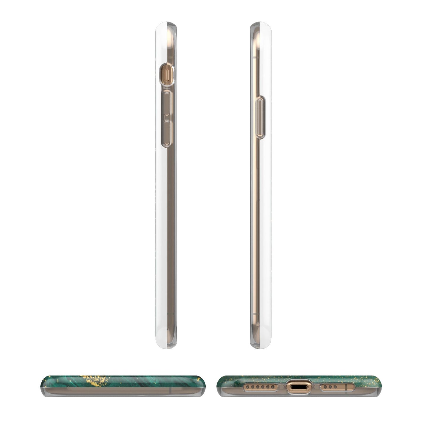 Green Gold Marble Personalised Initial iPhone XS 3D Tough Case in Gold Angled Images