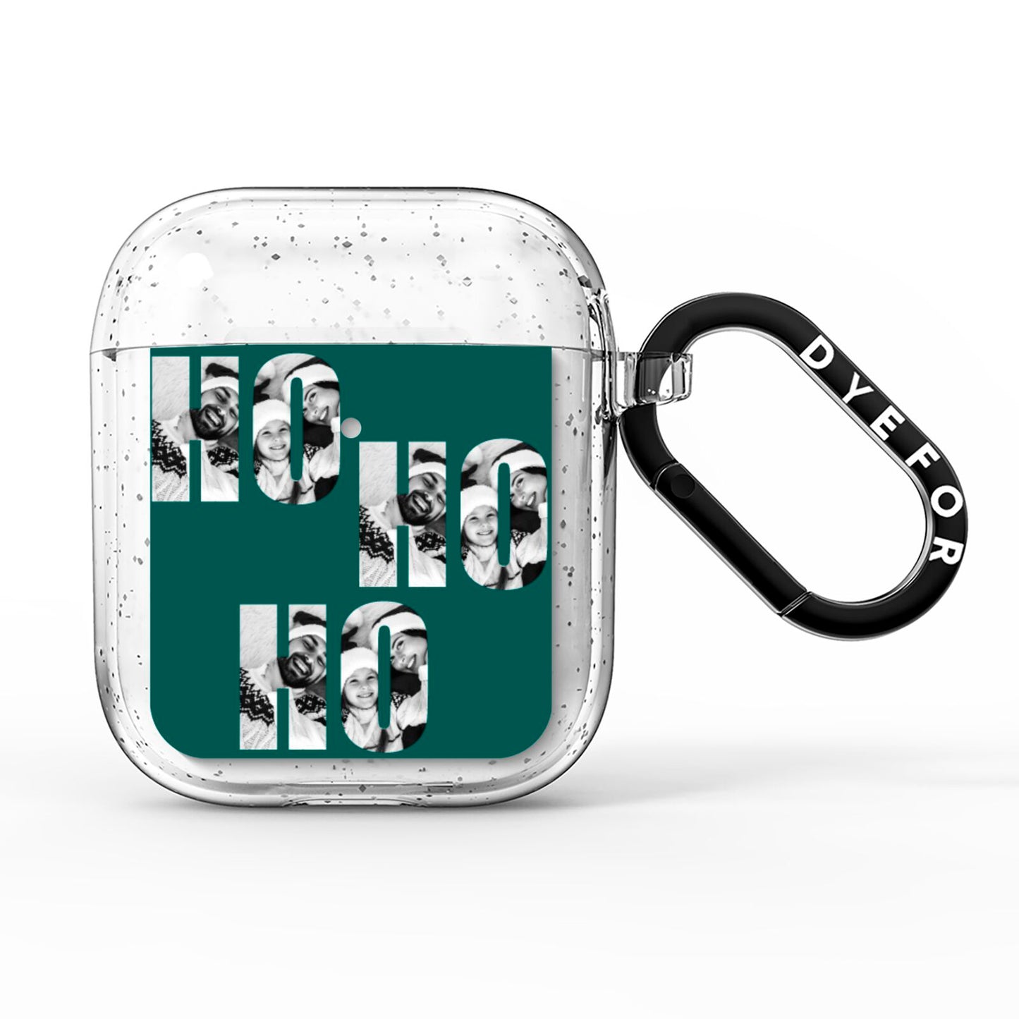 Green Ho Ho Ho Photo Upload Christmas AirPods Glitter Case