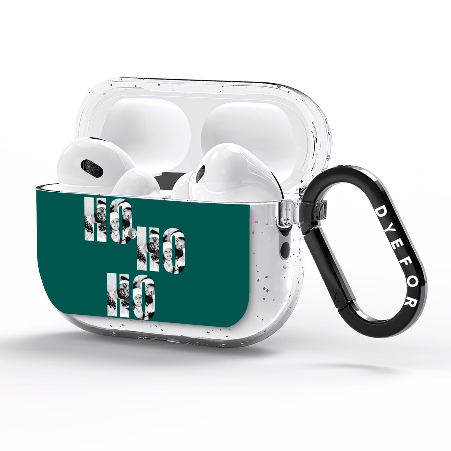 Green Ho Ho Ho Photo Upload Christmas AirPods Pro Glitter Case Side Image