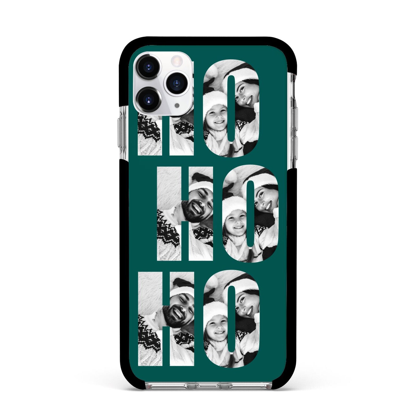 Green Ho Ho Ho Photo Upload Christmas Apple iPhone 11 Pro Max in Silver with Black Impact Case