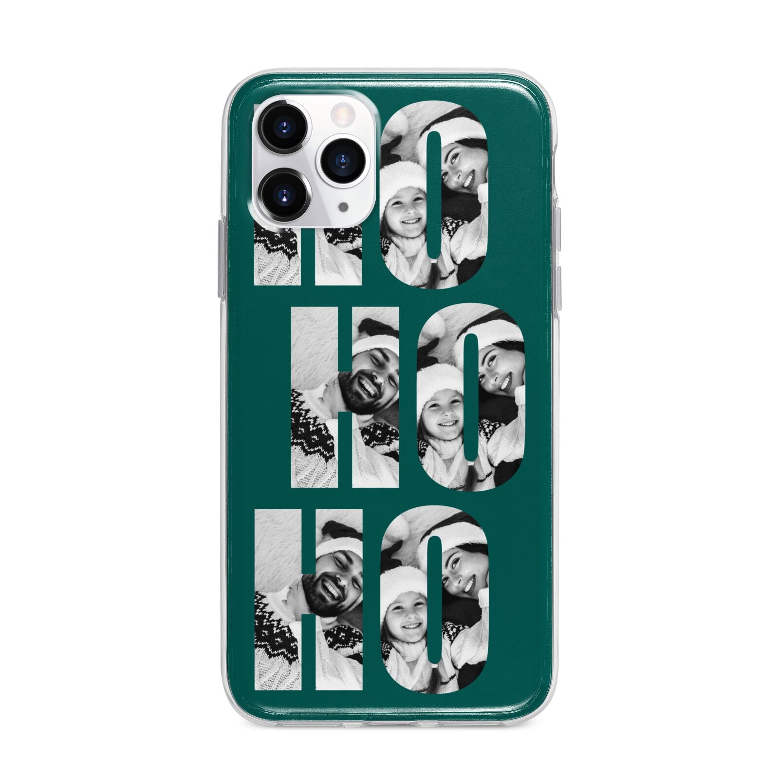 Green Ho Ho Ho Photo Upload Christmas Apple iPhone 11 Pro Max in Silver with Bumper Case