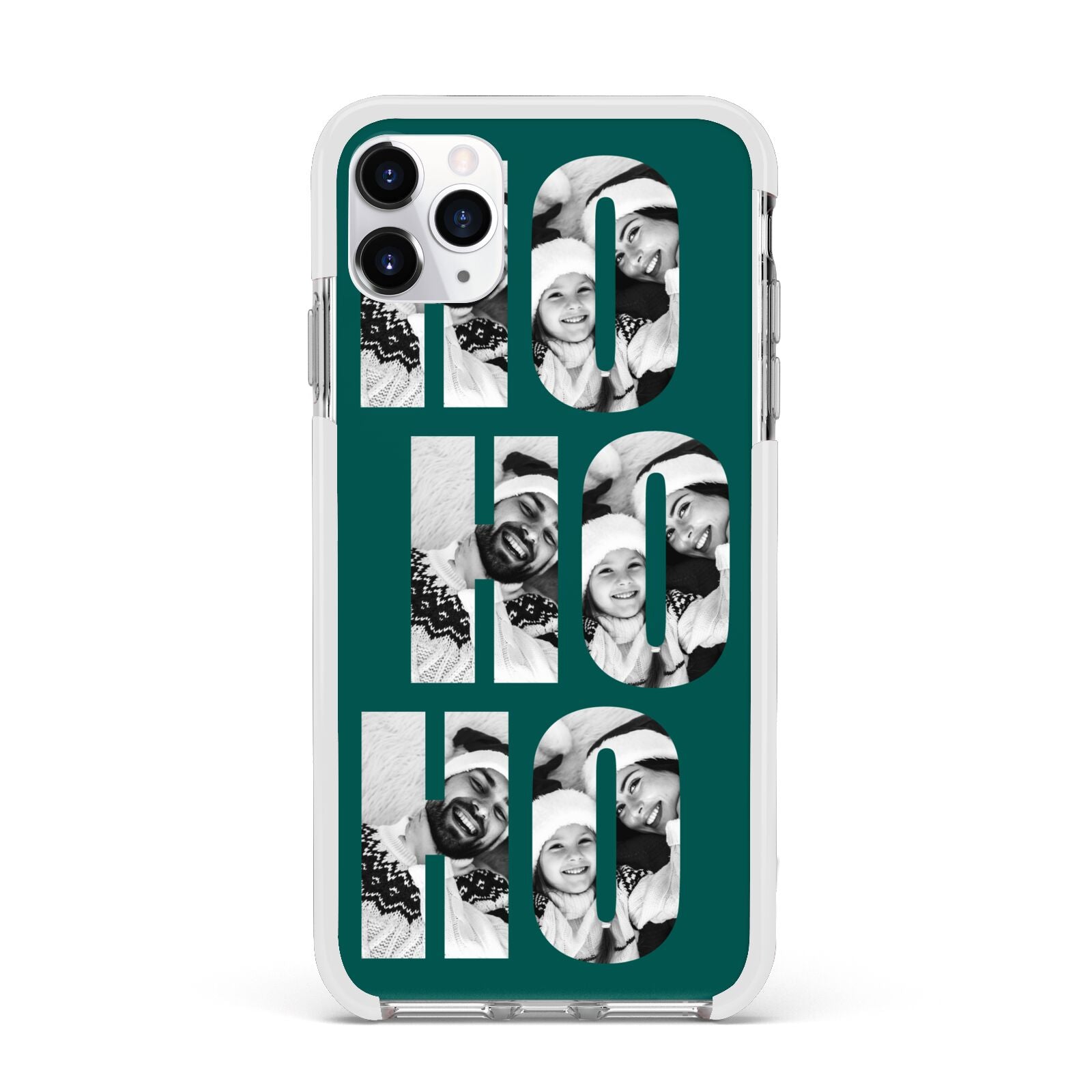 Green Ho Ho Ho Photo Upload Christmas Apple iPhone 11 Pro Max in Silver with White Impact Case