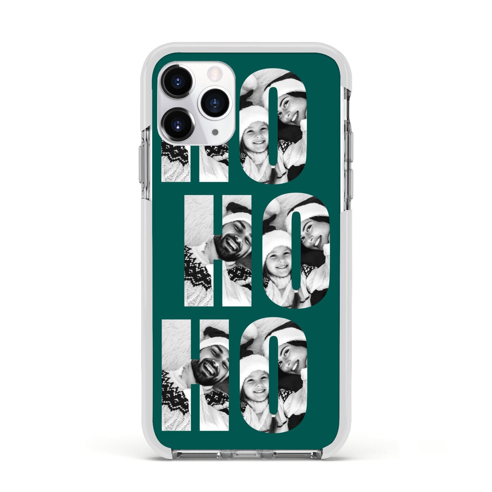 Green Ho Ho Ho Photo Upload Christmas Apple iPhone 11 Pro in Silver with White Impact Case