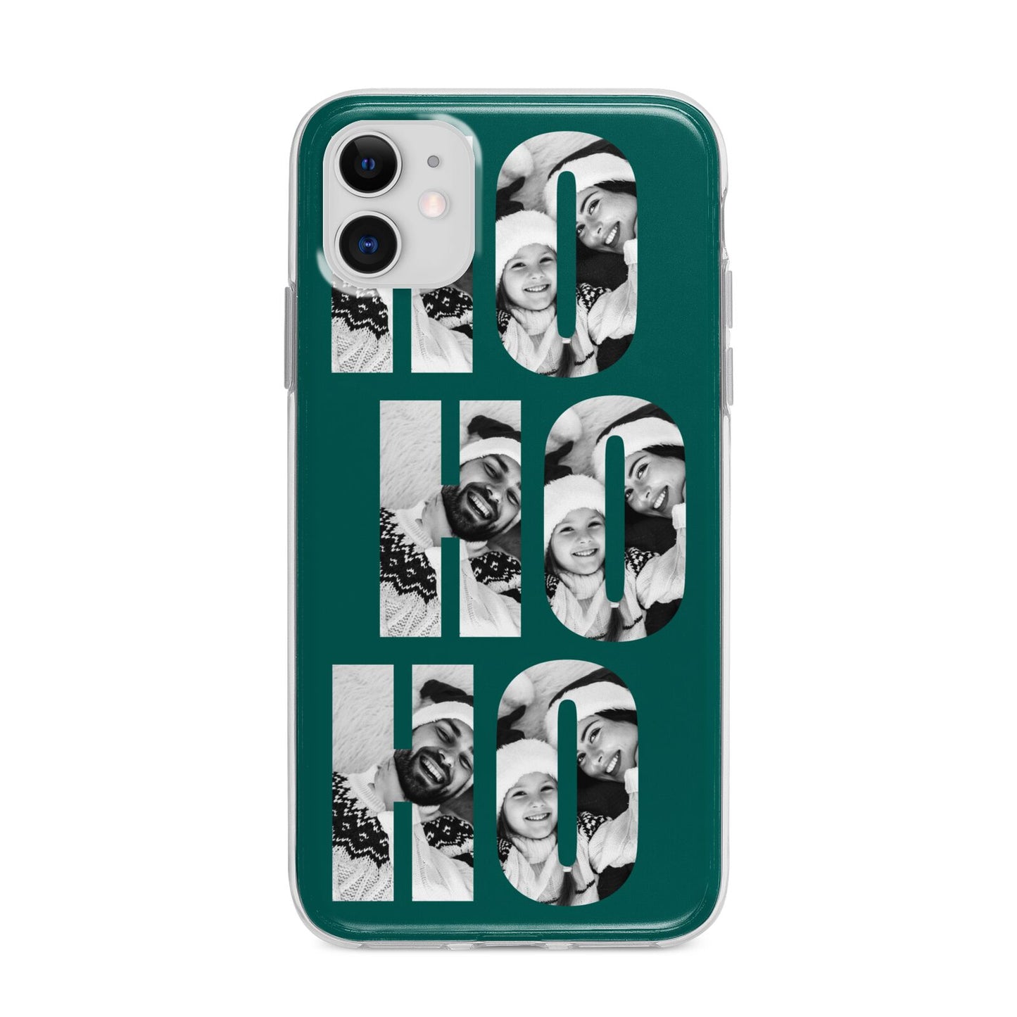 Green Ho Ho Ho Photo Upload Christmas Apple iPhone 11 in White with Bumper Case