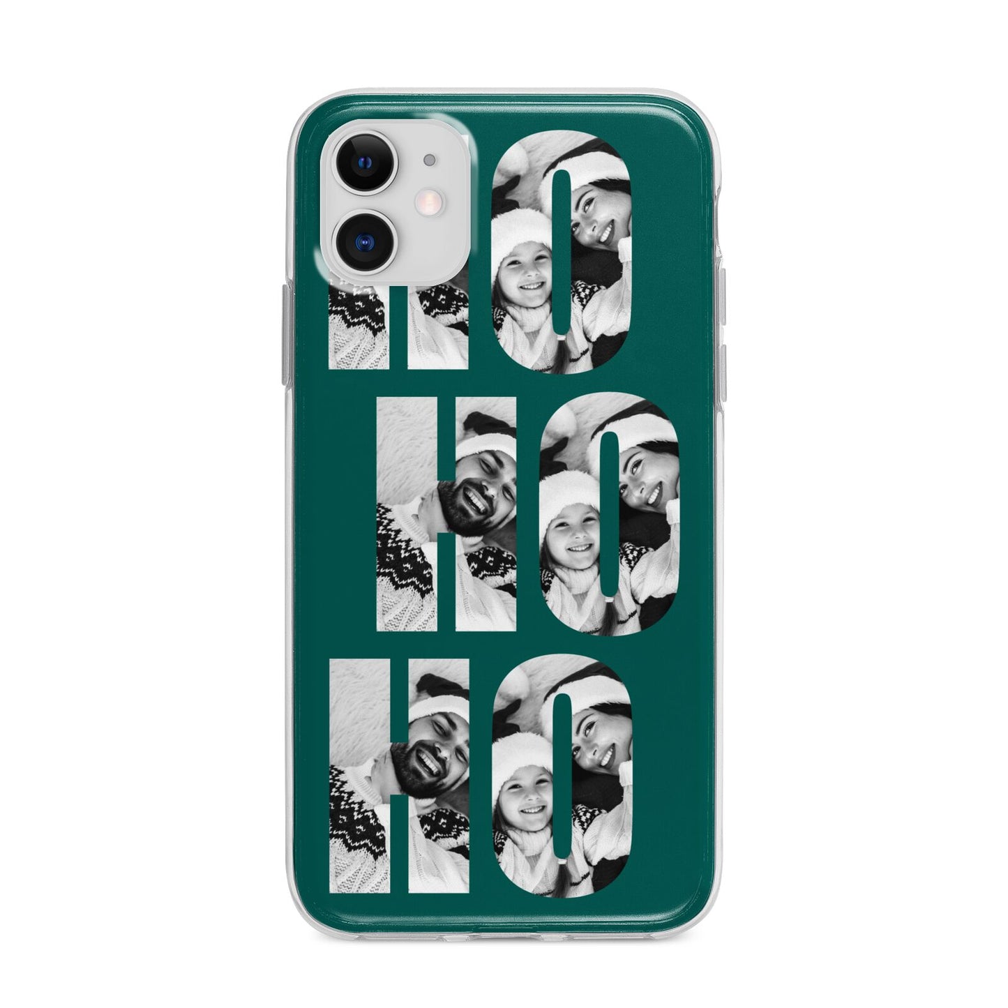 Green Ho Ho Ho Photo Upload Christmas Apple iPhone 11 in White with Bumper Case