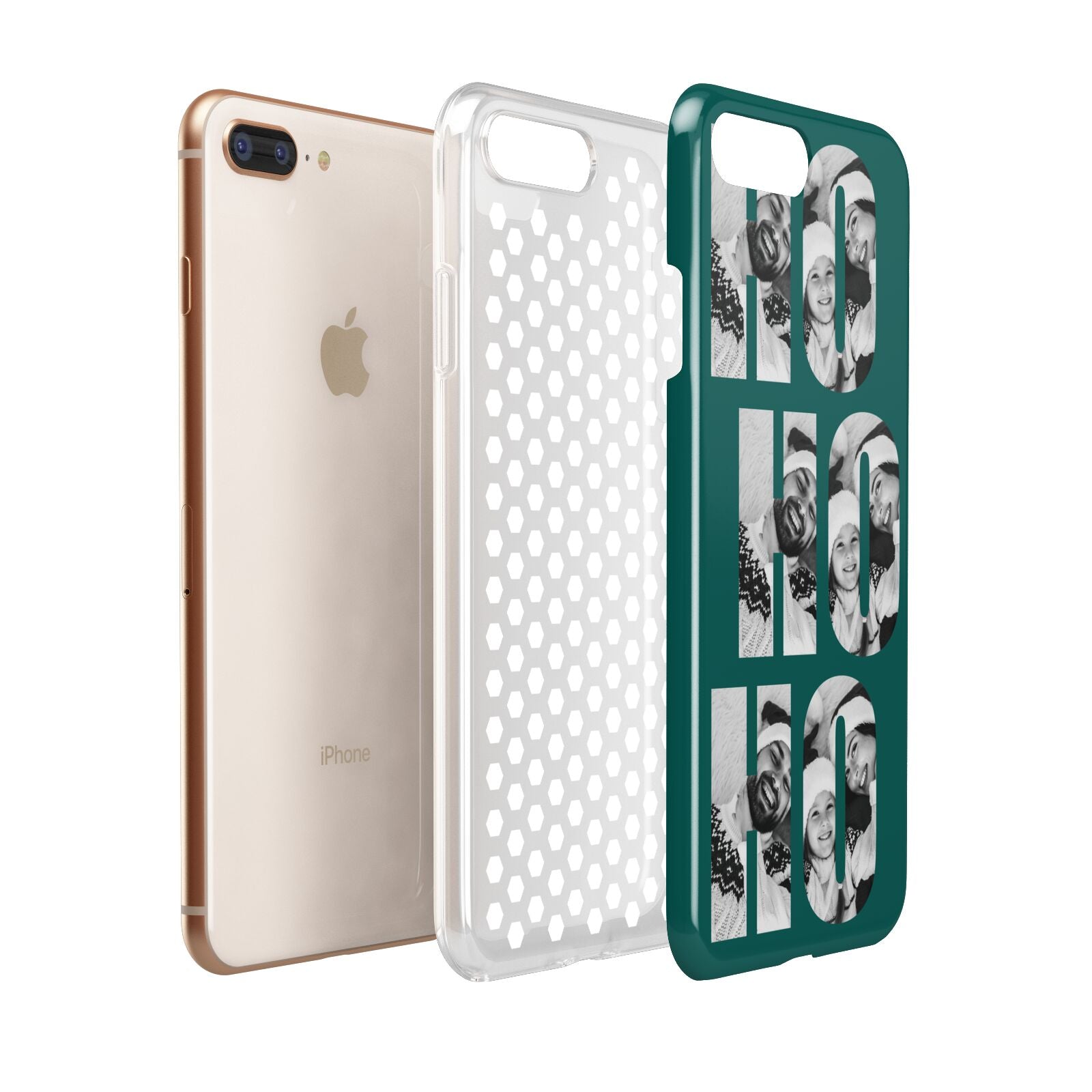 Green Ho Ho Ho Photo Upload Christmas Apple iPhone 7 8 Plus 3D Tough Case Expanded View