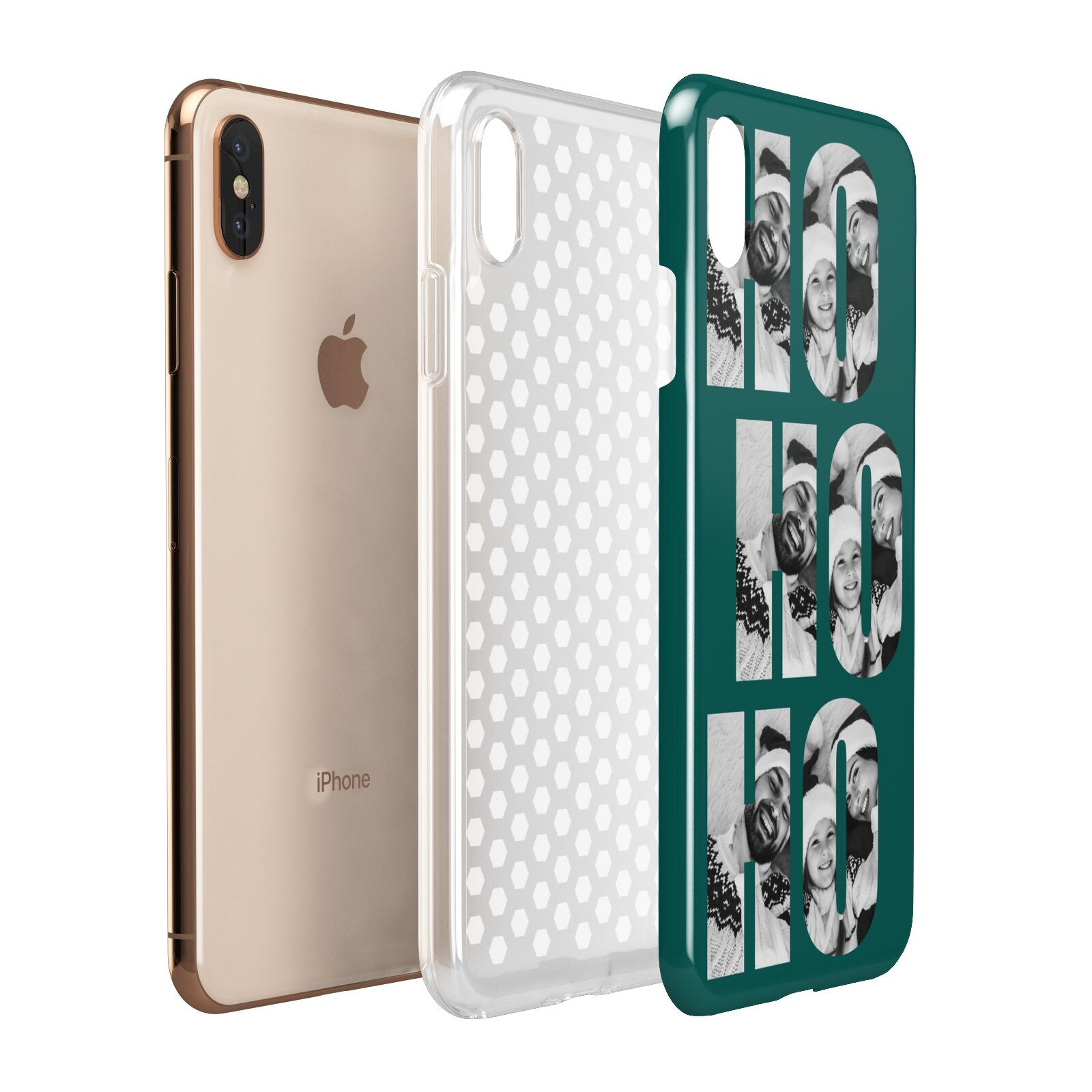 Green Ho Ho Ho Photo Upload Christmas Apple iPhone Xs Max 3D Tough Case Expanded View