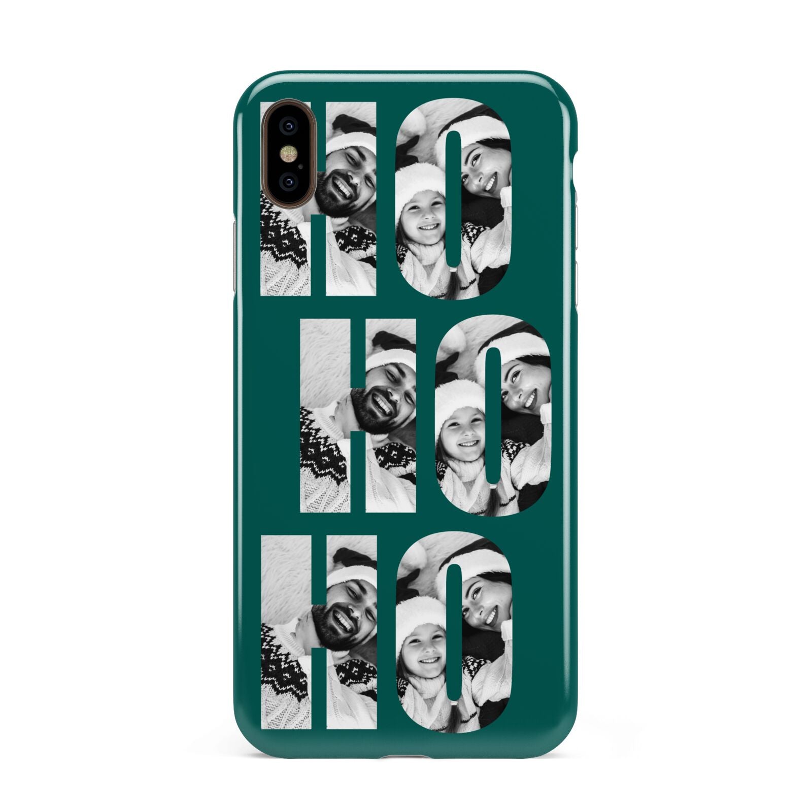 Green Ho Ho Ho Photo Upload Christmas Apple iPhone Xs Max 3D Tough Case