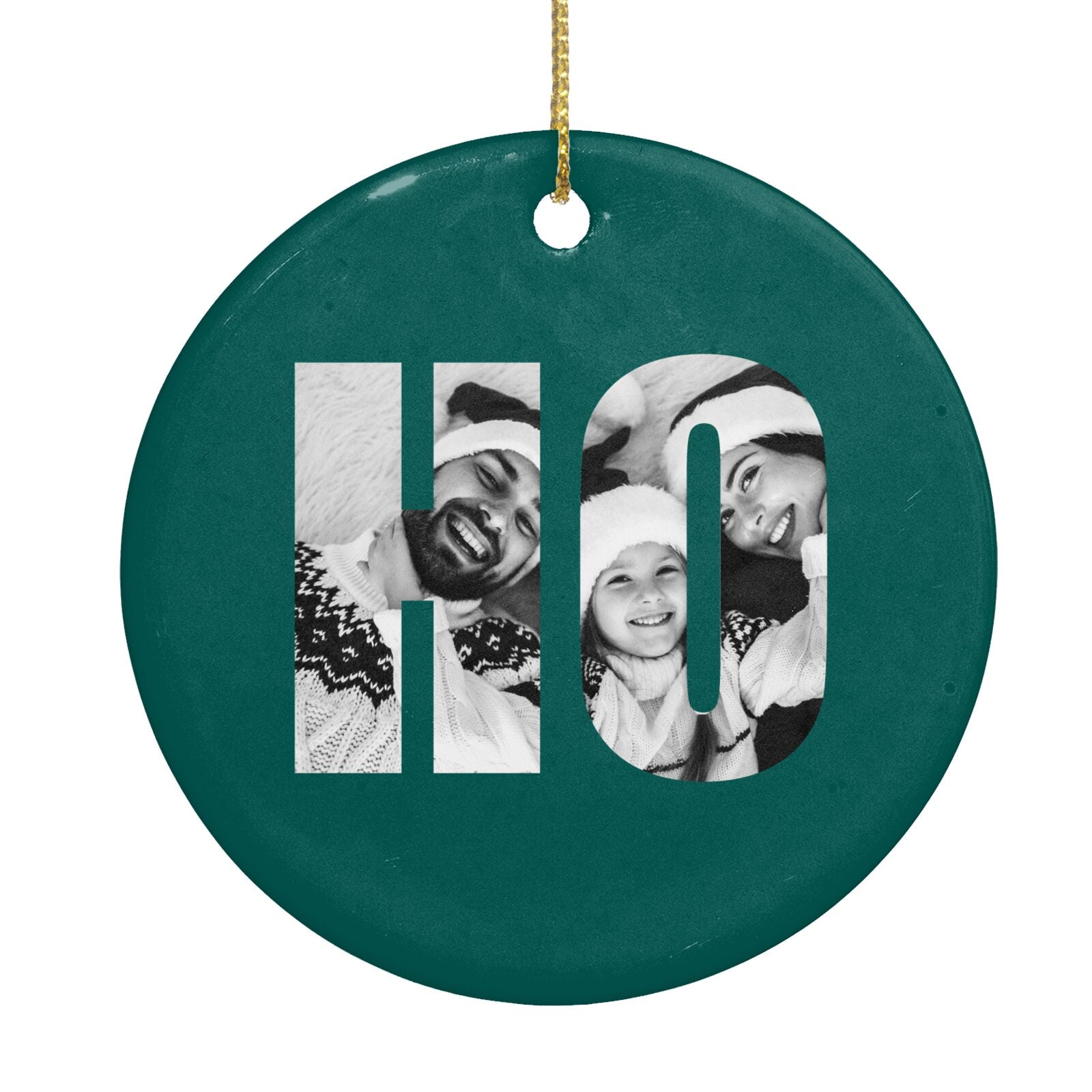 Green Ho Ho Ho Photo Upload Christmas Circle Decoration Back Image