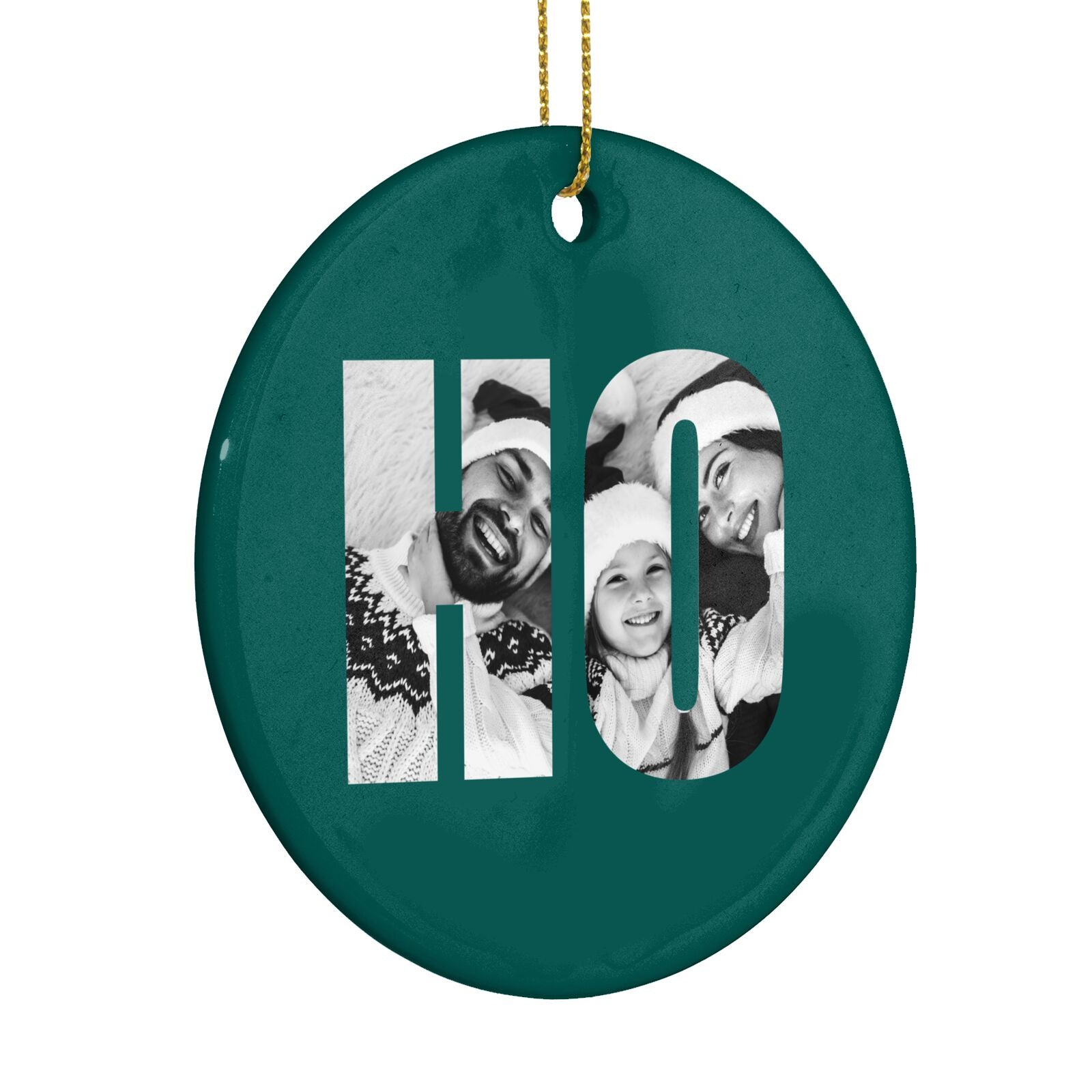 Green Ho Ho Ho Photo Upload Christmas Circle Decoration Side Angle