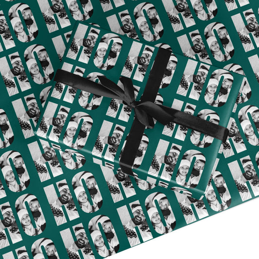 Green Ho Ho Ho Photo Upload Christmas Custom Wrapping Paper