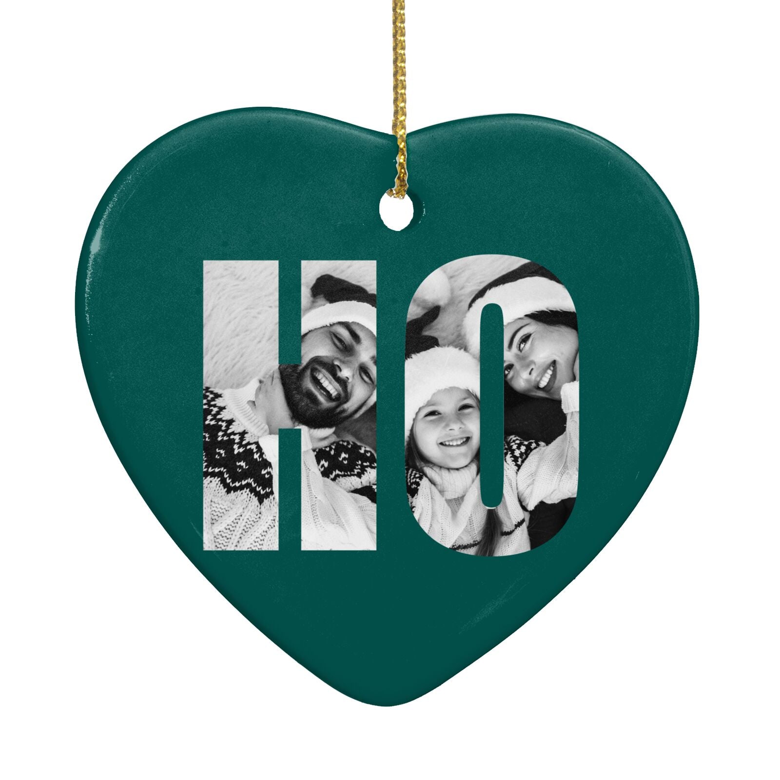 Green Ho Ho Ho Photo Upload Christmas Heart Decoration