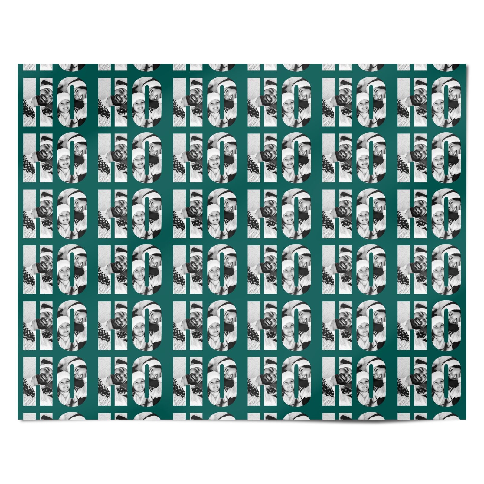 Green Ho Ho Ho Photo Upload Christmas Personalised Wrapping Paper Alternative