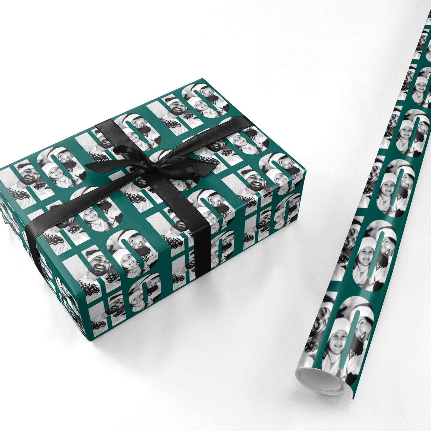 Green Ho Ho Ho Photo Upload Christmas Personalised Wrapping Paper