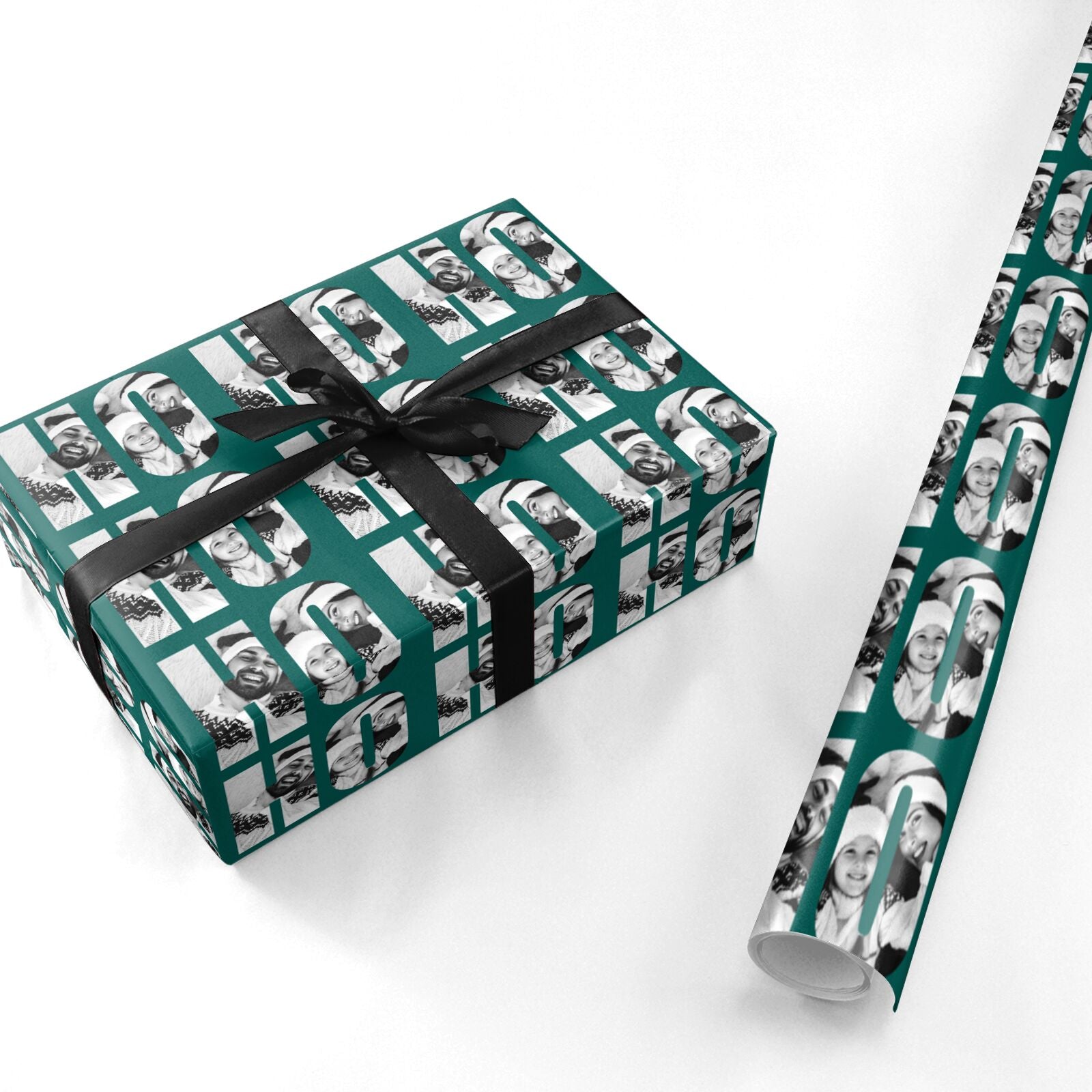 Green Ho Ho Ho Photo Upload Christmas Personalised Wrapping Paper