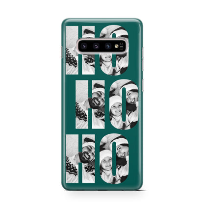 Green Ho Ho Ho Photo Upload Christmas Samsung Galaxy S10 Case