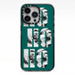 Green Ho Ho Ho Photo Upload Christmas iPhone 13 Pro Black Impact Case on Silver phone
