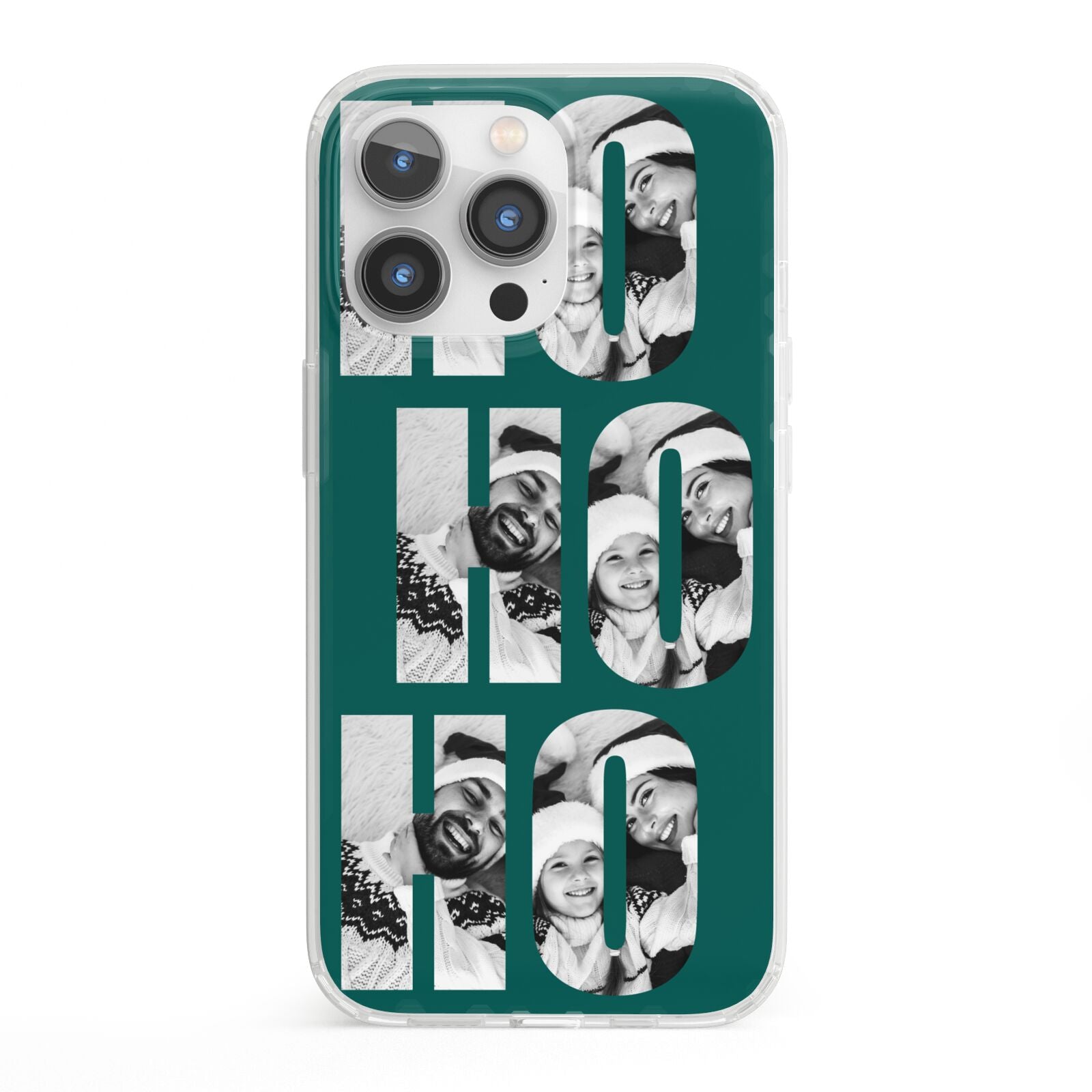 Green Ho Ho Ho Photo Upload Christmas iPhone 13 Pro Clear Bumper Case